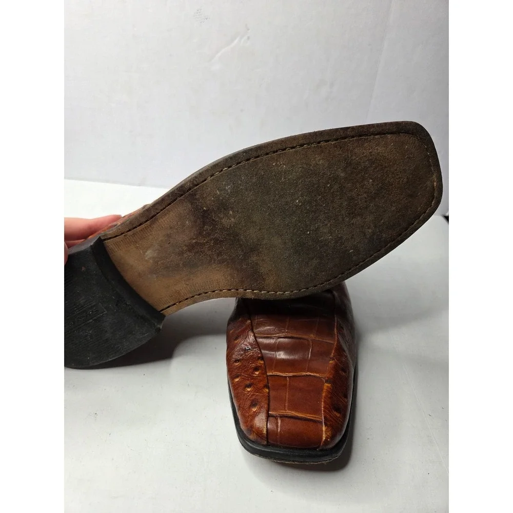 Stacy Adams Mens Cognac Brown Ostrich‎ Crocodile Embossed Leather Oxford 9.5M